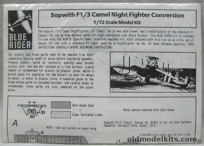 Blue Rider 1/72 Sopwith F1/3 Camel Night Fighter Conversion 'Comic' - Bagged plastic model kit